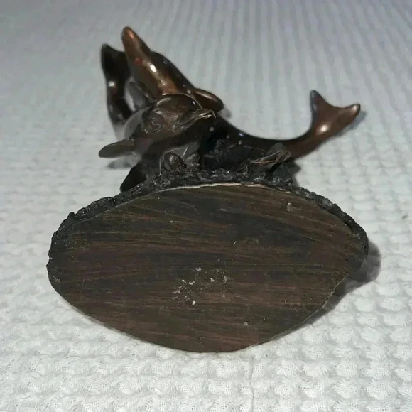 Two Bronze Colored Dolphin Coral Reef Sea Shells Statue - Picture 3 of 3